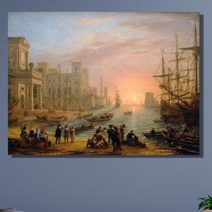Claude Lorrain Seaport at Sunset Art|History painting|Wall Art Landscape|Claude-Joseph Vernet|Vintage art|famous art prints