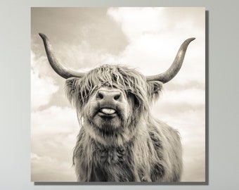 Highland Cow Sepia Canvas Print,Highland Cow Sepia Canvas Wall Decor,Animal Print,Animal Artwork,Highland Cow Sepia,Farmhouse Wall Decor