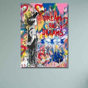 Banksy Dream Big Dream Canvas Painting|Graffiti Street Art|Banksy Dream Big Dream Wall Art|Banksy Wall Art Gift|Colorful Wall Art