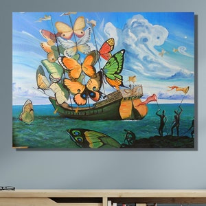 Salvador Dali Ship With Butterfly Sails Art|Dali Canvas|Art Reproduction|Sea Canvas Butterfly Boat|Dali The Butterfly Ship Canvas|Gift Idea