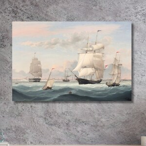 New York Harbor By Fitz Henry Lane Canvas Art Print|Classic Art Canvas|Reproduction Print|Harbor Ship Canvas Wall Print|Exhibition Poster