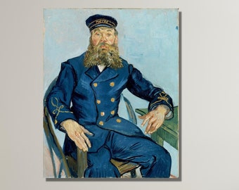Vincent van Gogh Portrait of the Postman Canvas|Van Gogh Vintage Blue Exhibition Print|Gallery Wall Decor|Portrait of the Postman|Gift Idea