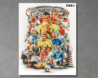 FIFA 2002 World Cup Poster Of Legendary Players,Man Cave Art Decor, Canvas Wall Art,FIFA 2002 World Cup Print Art,Game Room Wall Art Decors