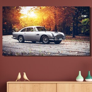 Aston Martin DB5 canvas muurkunst, Aston Martin DB5 klassieke poster, klaar om op te hangen, James Bond-auto, James Bond canvas cadeau