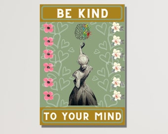 Sii gentile con la tua mente Stampe artistiche positive Tela vintage / Sii gentile con la tua mente Poster / Slogan positivo / Arte murale su tela ispiratrice