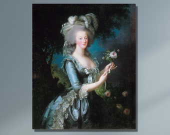 Queen of France|Marie-Antoinette with a Rose Portrait By French Artist Élisabeth Louise Vigée Le Brun|Fine Art|Vintage Poster|Queen Marie