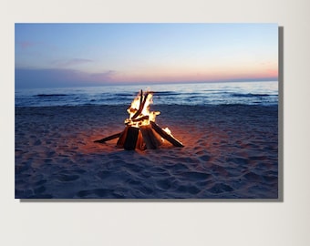 Lagerfeuer Malerei|Ästhetische Schlafzimmer Kunst|Sea Landschaft Wandbild|Camp Feuer Kunst|Holzfeuer Kunstwerk|Natur Landschaft Leinwand Kunst|Geschenkidee