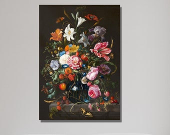 ヤン・ダヴィッツ・デ・ヘーム：ガラスの花瓶に花を挿した静物画（1650
