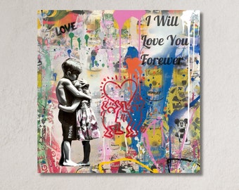 Banksy ı will love you forever art|Graffiti decor|Street Art|Canvas Pop Art|Banksy Inspired Artwork|I Will Love You Forever|Bansky Poster