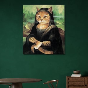 Mona Lisa Cat Wall Art|Mona Lisa Artworks Reproduction|Funny Cat|Gift for cat lovers|Unique Gift|Exhibition Canvas