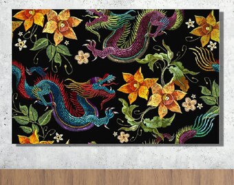 Arte de parede de tela de dragão chinês | Arte moderna de dragão | Arte de parede moderna | Arte de padrão de dragão asiático | Arte de dragão mitológico | Arte moderna