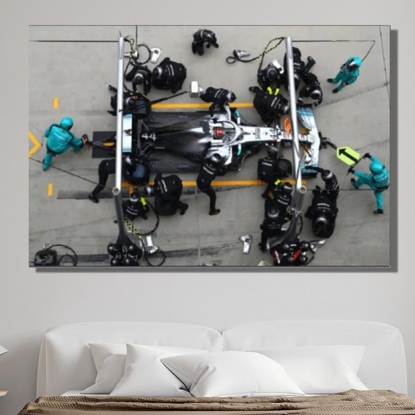 Lewis Hamilton Mercedes Pit Stop Canvas Print Wall Art|Lewis Hamilton F1 Sports Car Fan Gift|Lewis Hamilton Poster|F1 Canvas Decor