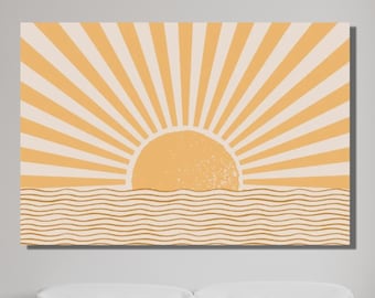Mid Century Modern Boho Wall Art Canvas Print|Boho Wall Decor|Neutral Wall Art Hangers|Abstract Sun Print|Sun Canvas Print Art