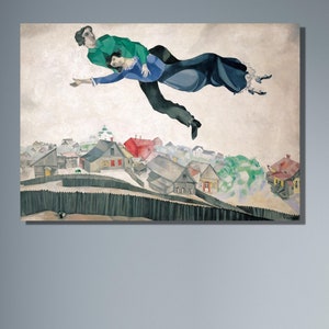 Marc Chagall Über die Stadt Leinwanddruck, Marc Chagall Über die Stadt Wandkunst Reproduktion Druck Leinwand, Expressionistische Kunst Fertig zum Aufhängen
