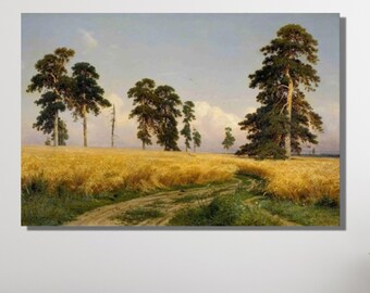 Ivan Shishkin Rye (1878) Canvas Gallery Wrapped|Ivan Shishkin Rye Reproduction Canvas Print|Retro Landscape Wall Art|Retro Landscape