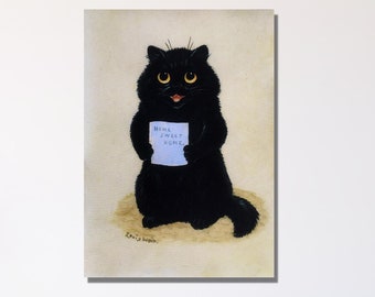 ルイスウエイン　黒猫　アンティーク風フレーム入り ルイスウェイン Louis Wain 猫のアンティークプリント HIS