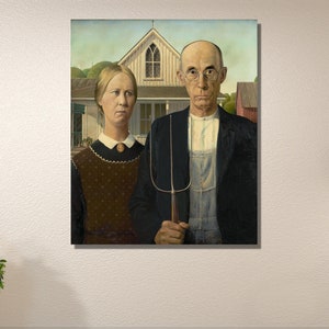 Grant Wood American Gothic 1930|Museum Poster|Vintage Art|Giclee Art|American Gothic by Grant Wood|Grant Wood Art|Exhibition Museum Fineart