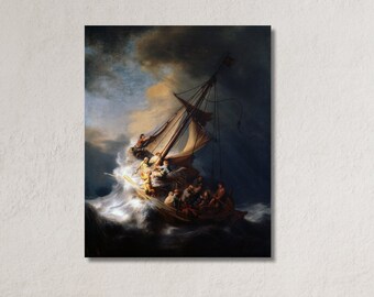 Christ in the Storm on the Sea of Galilee Jesus Calming the Storm by Rembrandt|The Lake Of Galilee|Vintage Reproduction|Exhibition Art