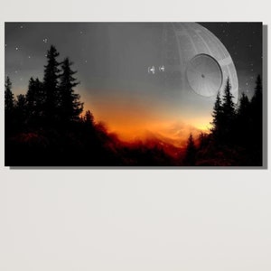 Star Wars Todesstern Leinwand Druck Wandkunst | Sternenhimmel Leinwanddruck | Death Star War Landschaft Sonnenuntergang Farbe | Die Rückkehr Der Jedi Star Wars