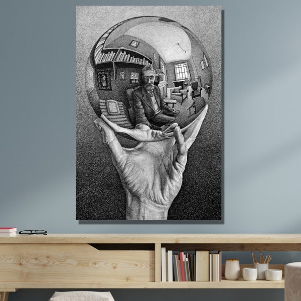 Hand With Reflecting Sphere by Maurits Cornelis Escher Canvas Wall Art|Abstract Canvas|Exhibition Art|Hand with Reflecting Sphere|Gift Idea