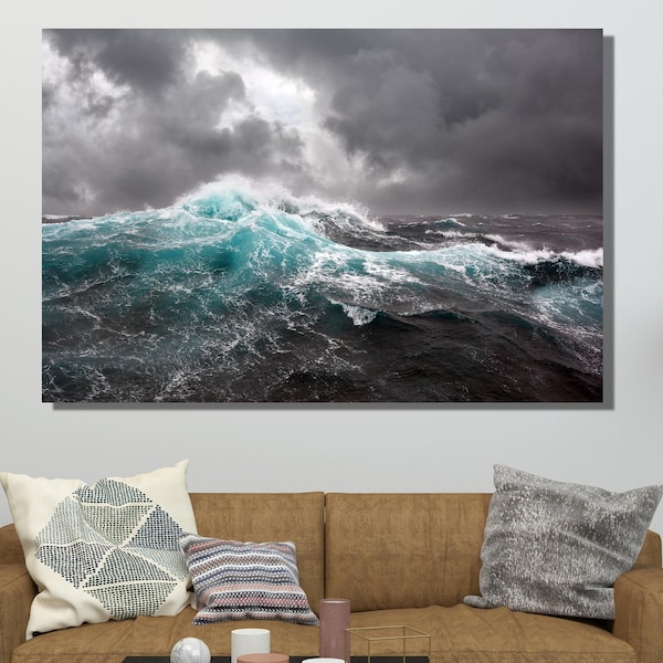 Poster delle onde dell'oceano della tempesta/tela delle onde dell'oceano/Stampa del mare agitato su tela/Regalo di Natale/Decorazione della parete delle onde dell'oceano/Onde che spruzzano l'oceano/Arte nautica