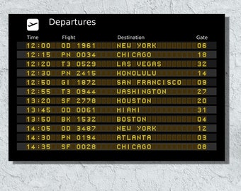 Airport Departure Wall Decor Print|Custom Departures Art|Airport Departure Board Canvas|Gift For Travelers|Departures Sign|Trendy Wall Art