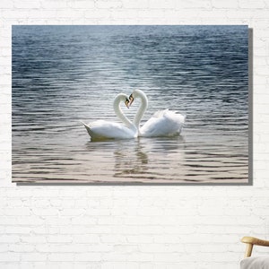 Wahre Liebe Leinwanddruck,Zwei Schwäne in Liebe Poster Leinwand Wandkunst,Geschenk für Liebhaber,Schwan Leinwand Poster,Vögel Fine Art Print,Geschenkidee,Liebe