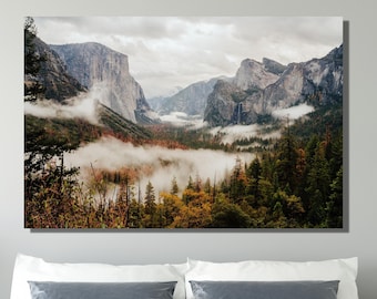 Yosemite National Park Poster,Yosemite Valley Mountain print,Foggy Forest decor, Landscape wall art,Yosemite Valley National Park,gift idea
