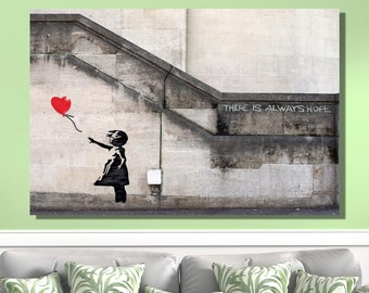Banksy Balloon Girl There Is Always Hope|Banksy Canvas Art|Graffiti Art|Red Balloon Girl|There is Always Hope Poster