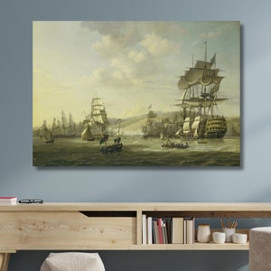 Vintage Seeschlacht Leinwand Wandkunst|Klassische Kunstwerke|Reproduktion Leinwand|Ausstellungsplakat|Ozean und Segeln Dekor|Historische Maritime Szene