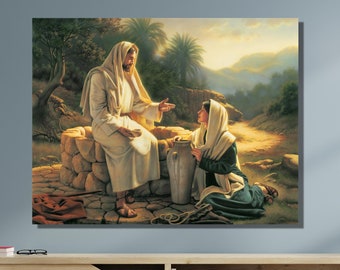Jesus Talks With Samaritan Woman At Well|fine giclee print|Jesus and the Samaritan woman|Christian gift|Spiritual motivational art