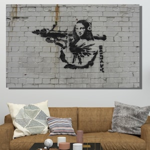 Banksy Mona Lisa Bazooka Wall Art, Banksy Mural, Famous Woman Art Canvas, Bansky Style, Graffiti Wall Art, Banksy Street Art, Christmas Gift