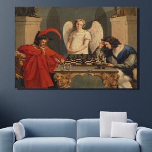 Faust And Mephistopheles Playing Chess Canvas|Frederich August Moritz Faust And Mephistopheles Playing Chess|Chess in History Print Art