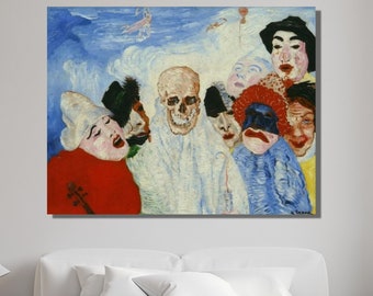 ギミック　US1ドル 骸骨　アート ジェームズ・アンソール作「骸骨マスク」アートプリント：鮮やかな壁