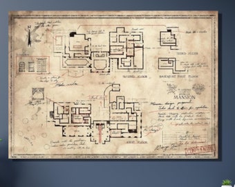 Resident Evil Map Poster|The Spencer Mansion Plan Canvas Wall Art|Man Cave Decor|Game Room Decor|The Spencer Mansion Plan & Map