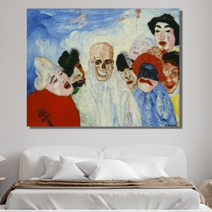 James Ensor Skeleton obelisk art 1892 Canvas Wall Art|Giclee Print Reproduction Painting|Wall Art Framed Poster Ready to Hang