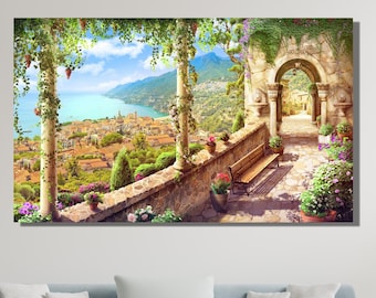 Sicily View Canvas Art|Italian Nature Wall Art Print|Portofino Scenery Print|Famous Italian View Painting|City Landscape Art|Gift Idea