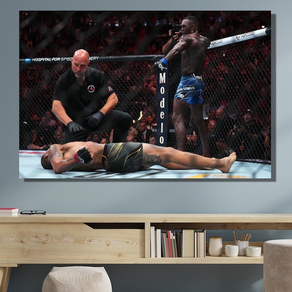 Israel Adesanya UFC KO Ready to Hang Canvas Art|The Last Stylebender|Israel Adesanya KO Alex Pereira's arrow celebration after knocking him