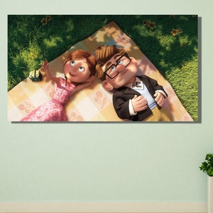 Up Carl e Ellie Decorazione da parete, poster romantico, decorazione da parete d'amore, arte di coppia, regalo d'amore per San Valentino, regalo di anniversario, poster del film Up, tela dei cartoni animati