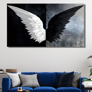 Black and White Angel Wings Canvas Print|Wings Wall Decor|Modern Canvas Wall Art|Wings Art Print