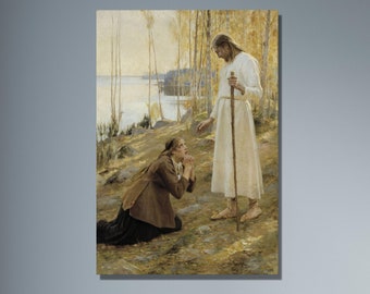 Christ and Mary Magdalene Wall Art|Christian Art|Finnish Art|Gift Idea|Jesus Print