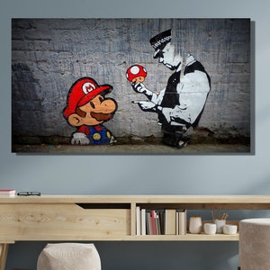 Impresión de Mario y policía de Banksy/Arte de grafiti de Super Mario/Decoración de pared callejera/Arte de Super Mario/Lienzo de grafiti de Mario/Obra de arte de Super Mario/Regalo de Bansky