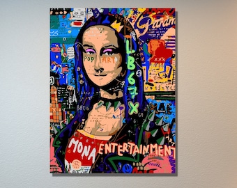 Banksy Mona Lisa Canvas Art|Abstract Graffiti Print|Colorful Mona Lisa|Pop Art Mona Lisa|Leonardo Da Vinci Graffiti Art|Bansky Exhibition