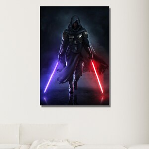Poster con spada laser di Darth Raven, tela di Starwars, stampa artistica di Midnight Starwars, arte murale del film, regalo per fan di Darth Vader, poster artistico di Darth Vader