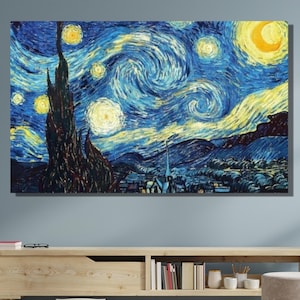Starry Night Canvas Print Art|Vincent Van Gogh Starry Night Canvas Art|Famous Reproduction Print Art Decors|The Starry Night Giclee Print