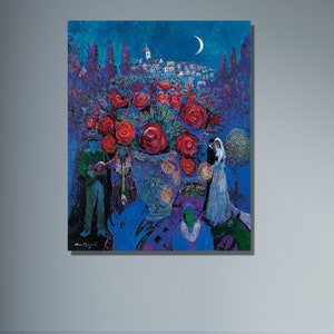Marc CHAGALL Roses Lienzo Arte de pared/Impresión de póster de exposición/Arte de pared surrealista/Bellas artes/Obras de Chagall/Arte impreso de flores de Marc CHAGALL