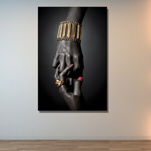 Modern Art African Black and Gold Woman Paint on Canvas Posters and Prints Wall Art,Luxury African Woman Hand with Gold Bracelet Canvas Art