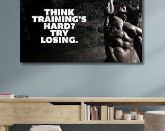 Tycker du att träning är svårt? Försök att gå ner i vikt|Fitnessmotivation|Canvasdekoration för sportbar|Gymposter|Motiverande canvasväggkonst|Bodybuilding