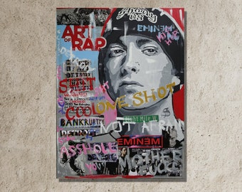 Eminem Banksy Music Canvas|Banksy Eminem Print|Eminem Poster Painting|Legend Rapper Living Room|Hip-Hop Wall Art Canvas|Gift For Hip Hop Fan