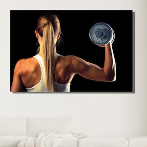 Girl Fitness with Dumbbell Stylish Wall Art|GYM Decor|Motivation Art|Dumbbells Design Art Decor|Gift For Lifters|BodyBuilder Gift|Fit Woman